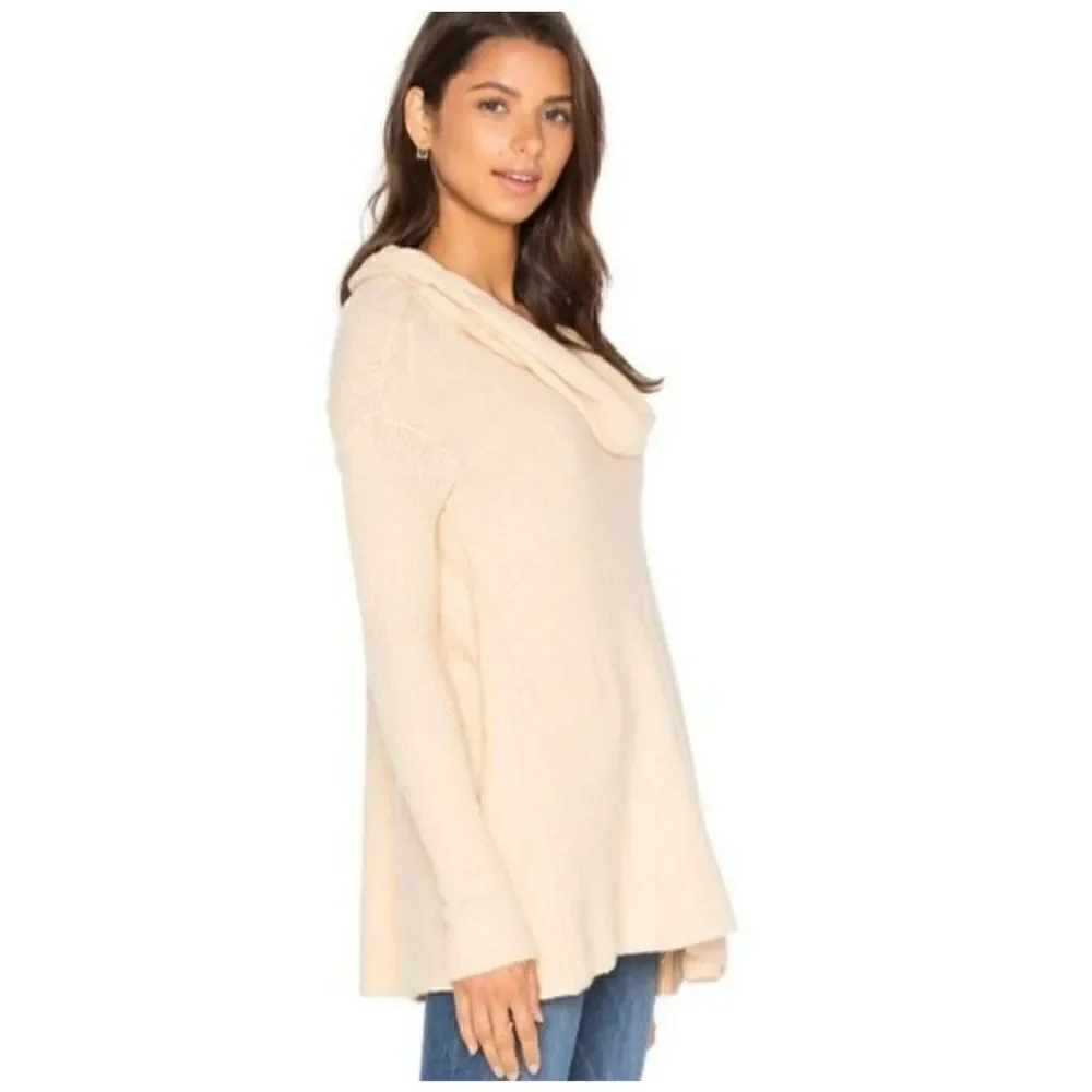 Free People Strawberry Fields Sweater Cowl Neck Swingy Soft Cream Women Small‎